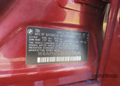 2011 BMW 328 I из США, поврежденный, VIN WBAPH7C56BE678696